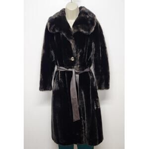 Vintage Y2K Faux Fur Long Coat Made In England Tissavel France, SizeS/M In Brown